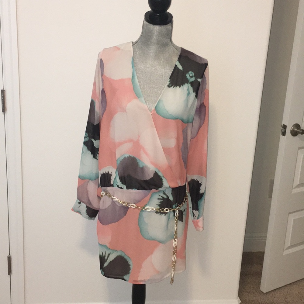 Marciano longsleeve chiffon floral spring dress M